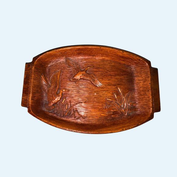Vintage 1959 Multi Products Carved Duck Tray – Mid-Century Faux Wood Catchall - Picture 7 of 9